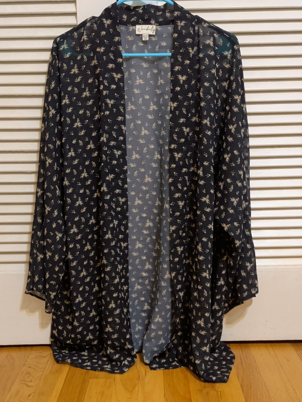 Wonderly Black Sheer Floral Open-Front Kimono